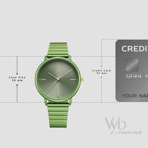 Fastrack Vyb Bliss Quartz Analog Green Dial Metal Strap Watch For Girls - image number 3