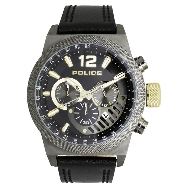 Police Quartz Chronograph Black Dial Leather Strap Watch for Men - image number 0