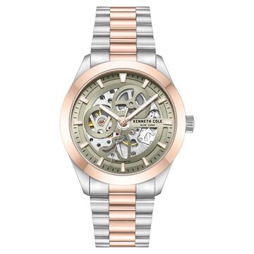 Kenneth Cole Mechanical Hand Wound Analog Mechanical Grey Dial With Two Toned Stainless Steel Strap Watch For Men