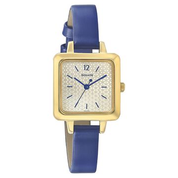 Sonata Splash Champagne Dial Women Watch With Leather Strap