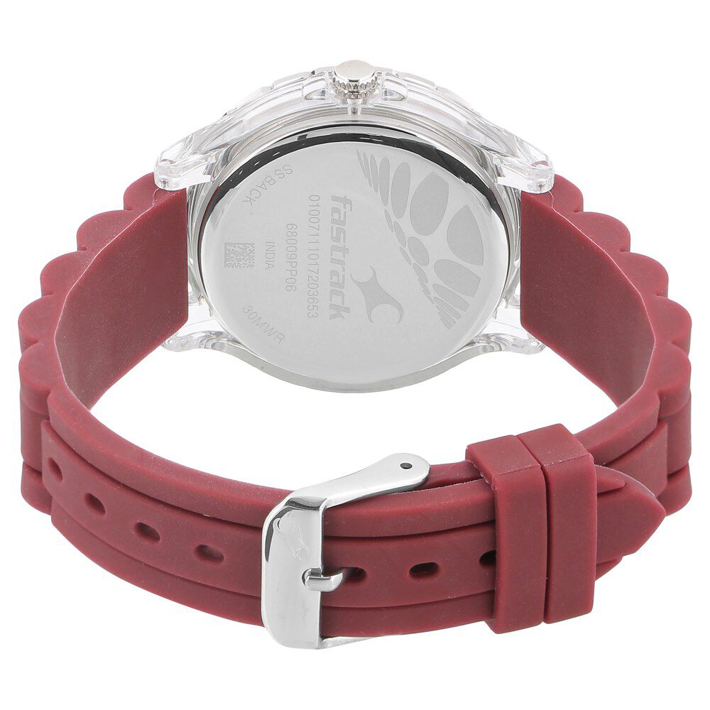 Buy Online Fastrack Trendies Quartz Analog Maroon Dial Silicone Strap Watch for Girls np68009pp06 Titan