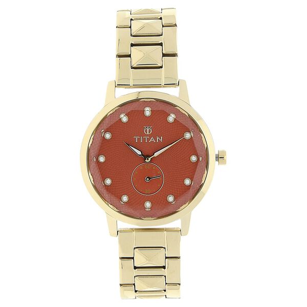 Titan Quartz Analog Orange Dial Stainless Steel Strap Watch for Women - image number 0