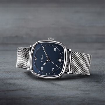 Titan Neo Curve Quartz Analog with Date Blue Dial Stainless Steel Strap Watch For Men
