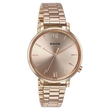 Sonata Elegent Essentials Quartz Analog Rose Gold Dial Stainless Steel Strap Watch For Women