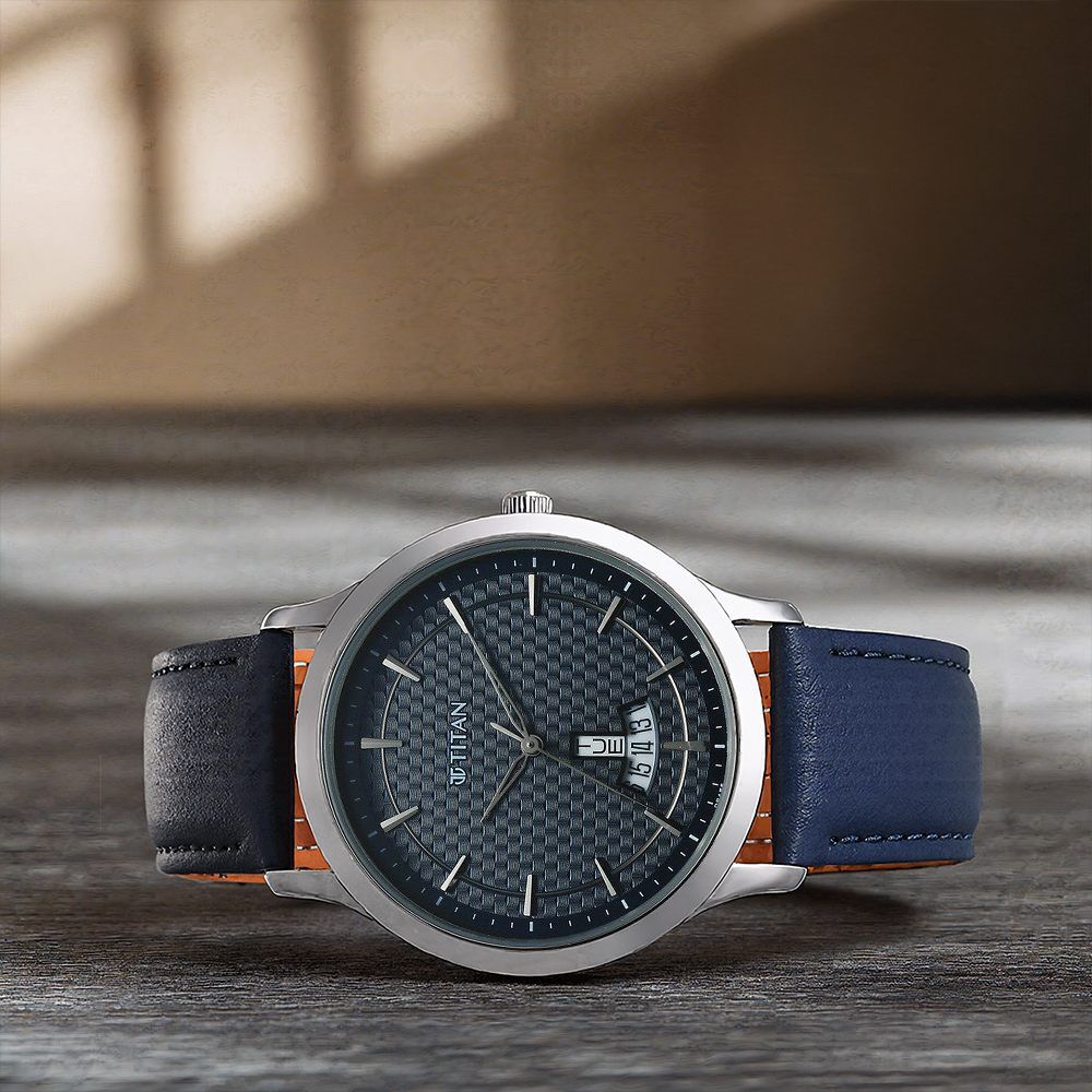 Buy Online Titan Karishma Quartz Analog Blue Dial Leather Strap