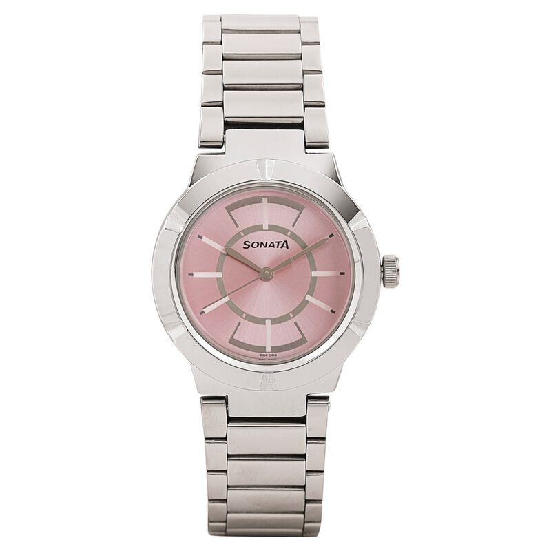 Sonata Professional Pink Dial Women Watch With Stainless Steel Strap
