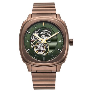 Fastrack Automatics Collection Green Dial Brown Stainless Steel Strap Watch For Guys