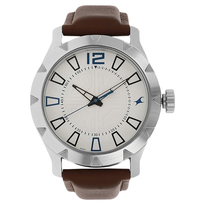 Fastrack Quartz Analog White Dial Leather Strap Watch for Guys