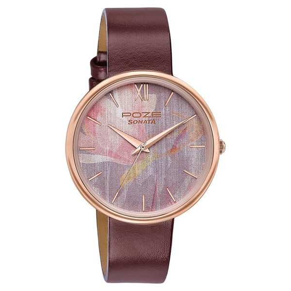 Sonata Poze Quartz Analog Multicoloured Dial Leather Strap Watch For Women - image number 2