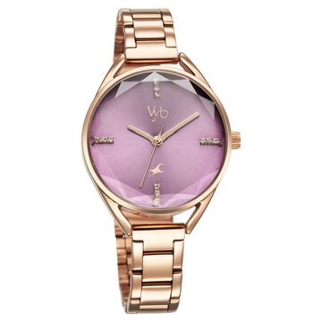 Fastrack Vyb Aurora Quartz Analog Purple Dial Rose Gold Color Metal Strap Watch For Girls