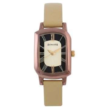 Sonata Quartz Analog Pink Dial Leather Strap Watch for Women