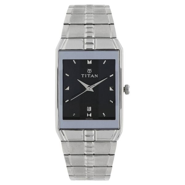 Titan Quartz Analog with Date Black Dial Stainless Steel Strap Watch for Men - image number 0