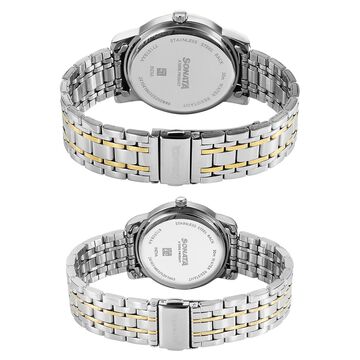 Sonata Perfect Pairs Quartz Analog Teal Dial Two Toned Metal Strap Watch For Couple