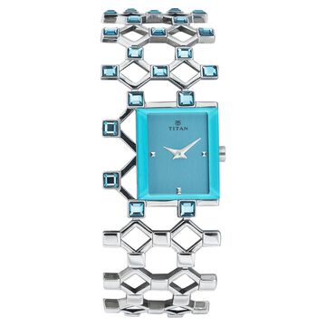 Titan Quartz Analog Blue Dial Metal Strap Watch for Women