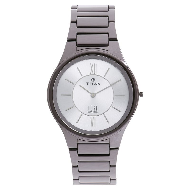 Titan Edge Ceramic Quartz Analog Silver Dial Grey Ceramic Strap Watch For Men