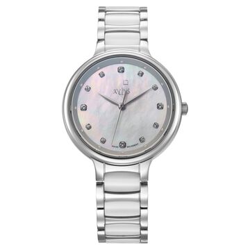 Xylys Swiss Analog White Steel And Ceramic Strap Mother Of Pearl Dial Watch For Women