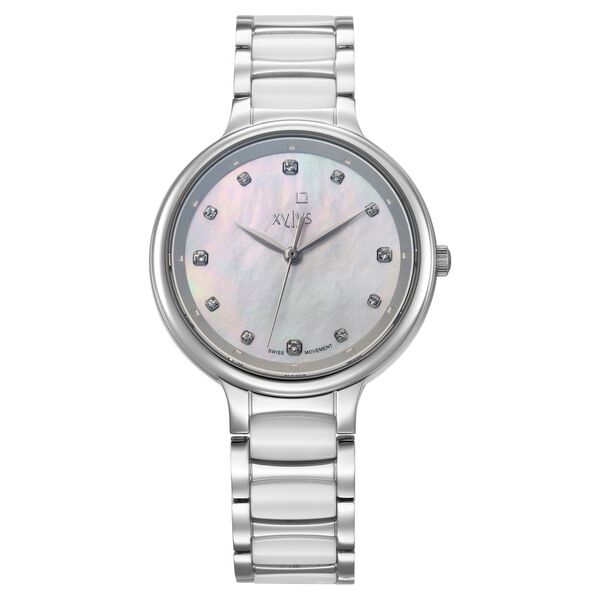 Xylys Swiss Analog White Steel And Ceramic Strap Mother Of Pearl Dial Watch For Women - image number 0