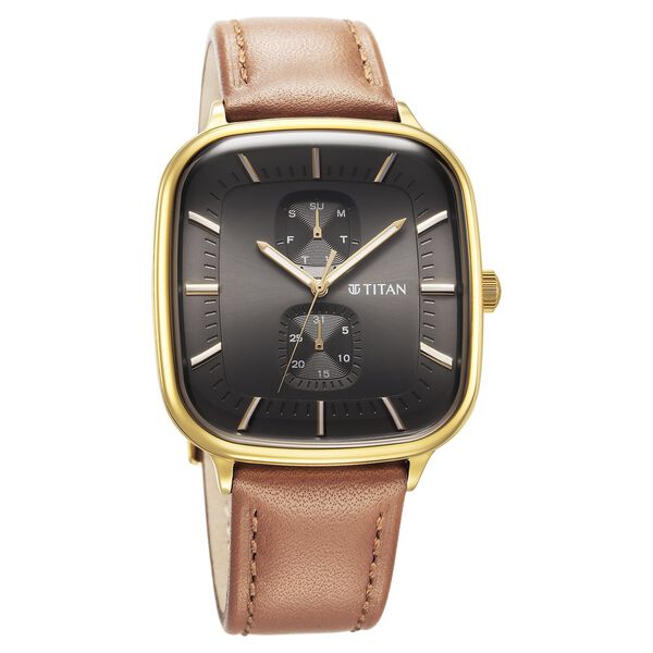 Titan Avant Garde Anthracite Dial Quartz Multifunction Leather Strap watch for Men - image number 1