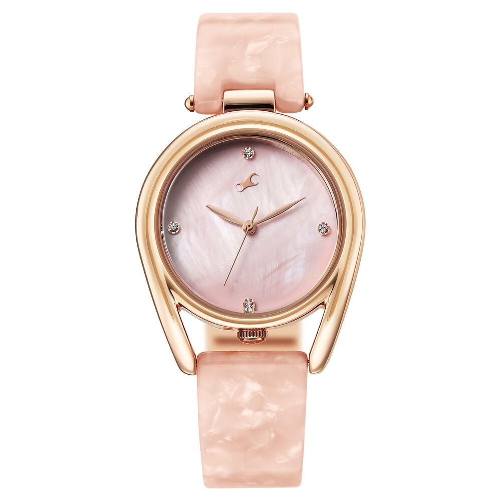 Fastrack Younique Quartz Analog Pink Mother Of Pearl Dial Two Toned Acetate & Metal Strap Watch For Girls-image-25