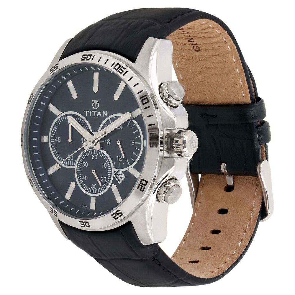 Buy Online Titan Quartz Analog Black Dial Leather Strap Watch for Men nh90022sl02e Titan