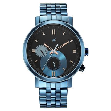 Fastrack Tick Tock Quartz Multifunction Black Dial Metal Strap Watch for Guys