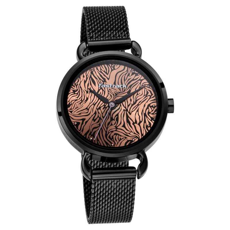 Buy Online Fastrack Animal Print Quartz Analog Rose Gold Dial Stainless ...