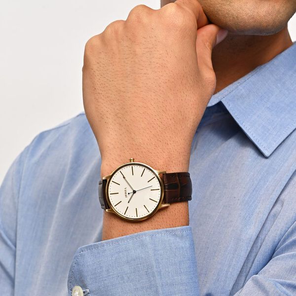 Titan Nebula Lustre 18k Gold Analog Leather Strap Watch for Men - image number 5