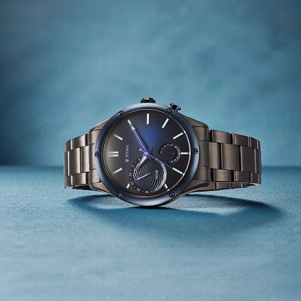 Titan Stellar Multifunction Blue Dial Grey Stainless Steel Strap Watch For Men-image-33
