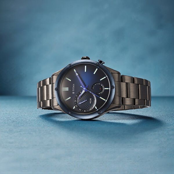 Titan Stellar Multifunction Blue Dial Grey Stainless Steel Strap Watch For Men - image number 0