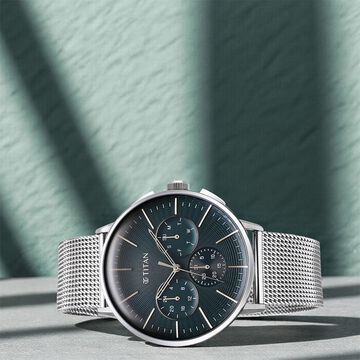 Titan Light leathers Multifunction Anthracite Dial Stainless Steel Strap Watch For Men