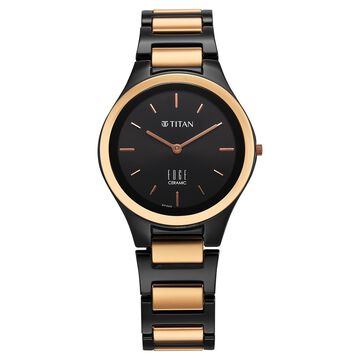 Titan Edge Ceramic Quartz Analog Black Dial Ceramic Strap Watch For Women