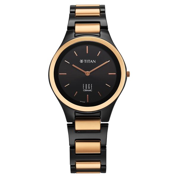 Titan Edge Ceramic Quartz Analog Black Dial Ceramic Strap Watch For Women - image number 0