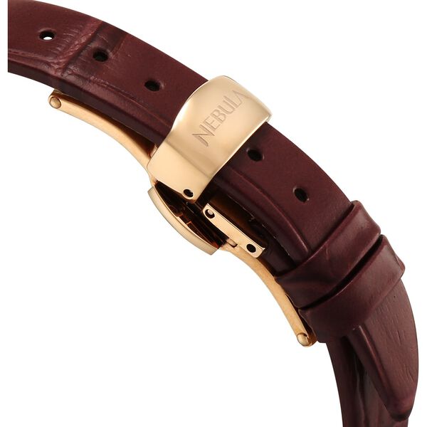 Titan Nebula Lotus 18 KT Gold Quartz Analog Mother Of Pearl Dial Burgundy Leather Strap Watch For Women - image number 4