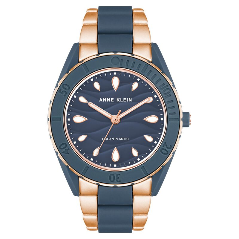 Anne Klein Quartz Analog Blue Dial Rose Gold Plastic Strap Watch For Women