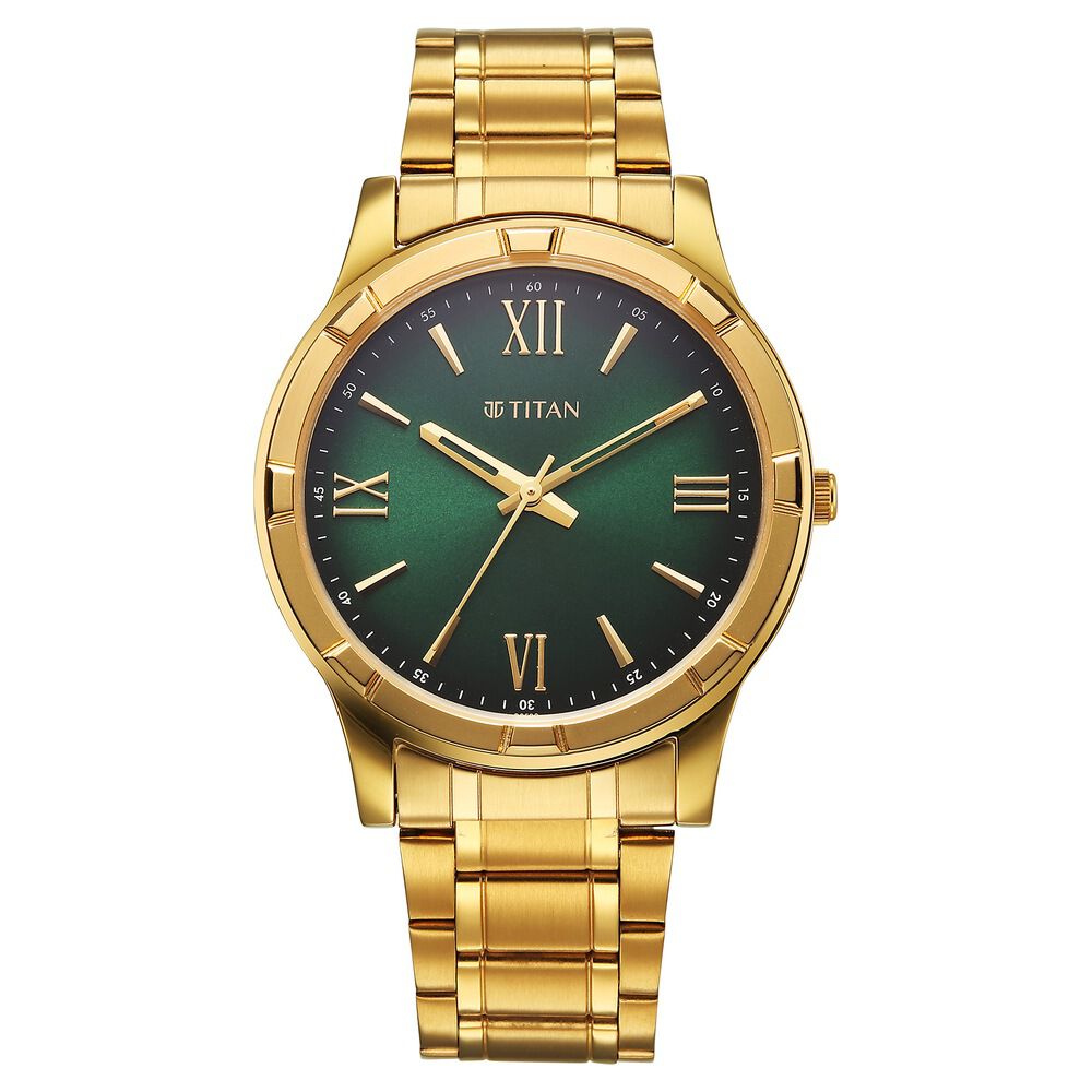 Titan Karishma Quartz Analog Green Dial Golden Stainless Steel Strap Watch For Men