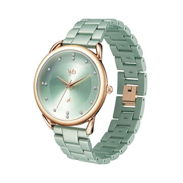 Fastrack Vyb Charmer Quartz Analog Green Dial Stainless Steel Strap Watch for Girls