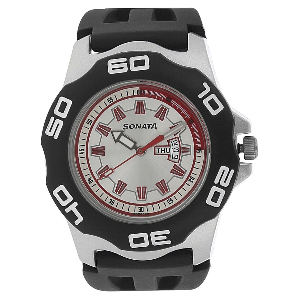 Buy Online SF Quartz Analog with Day and Date Silver Dial Plastic