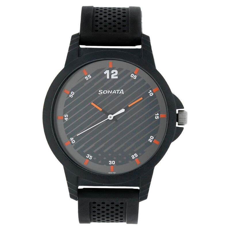 Sonata Quartz Analog Black Dial Plastic Strap Watch for Men