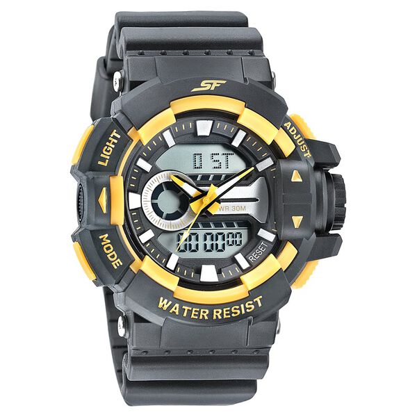 SF Quartz Analog Digital Black Dial PU Strap Watch for Men - image number 0