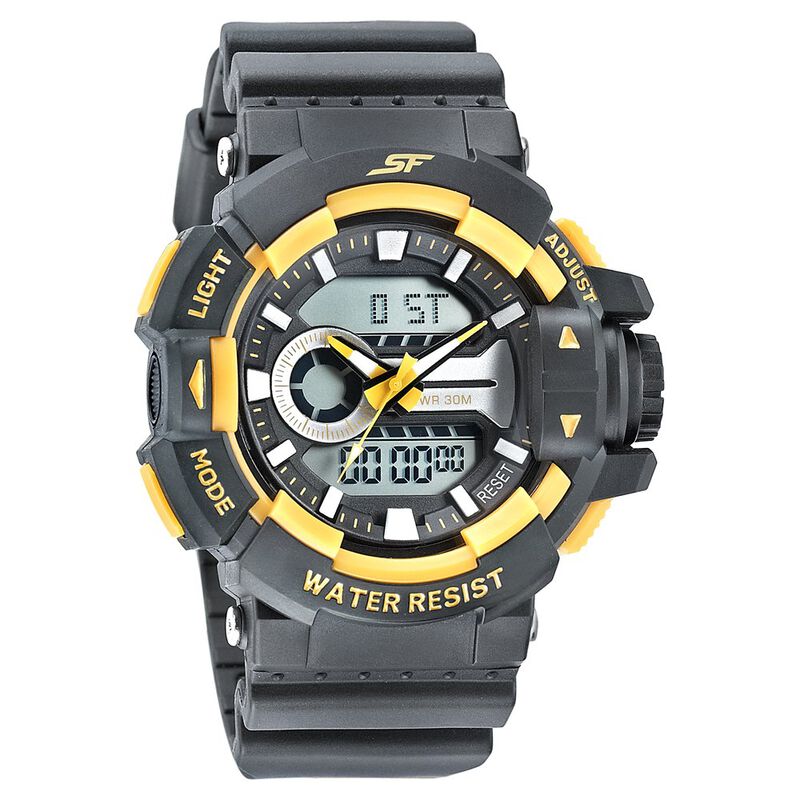 SF Quartz Analog Digital Black Dial PU Strap Watch for Men