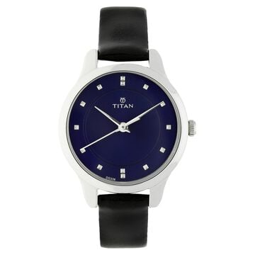 Titan Women's Chic minimalist watch with Blue dial and leather strap