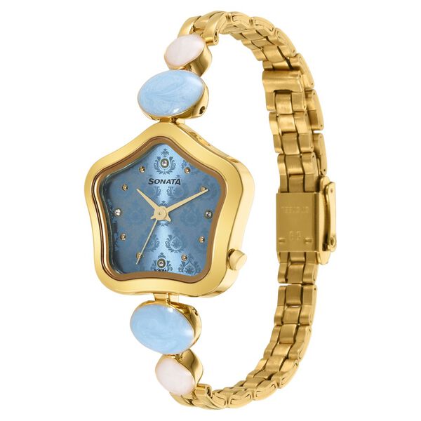 Sonata Utsav Blue Dial Yellow Bi Metal Strap Watch for Women - image number 1