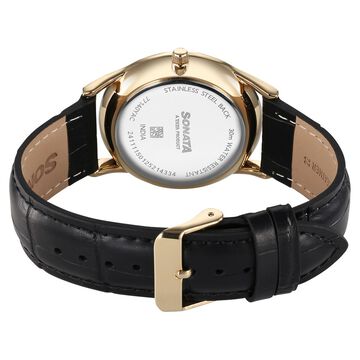 Sonata Eternia Quartz Analog Golden Dial Leather Strap Watch For Men