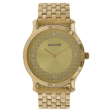 Sonata Quartz Analog Champagne Dial Stainless Steel Strap Watch for Men