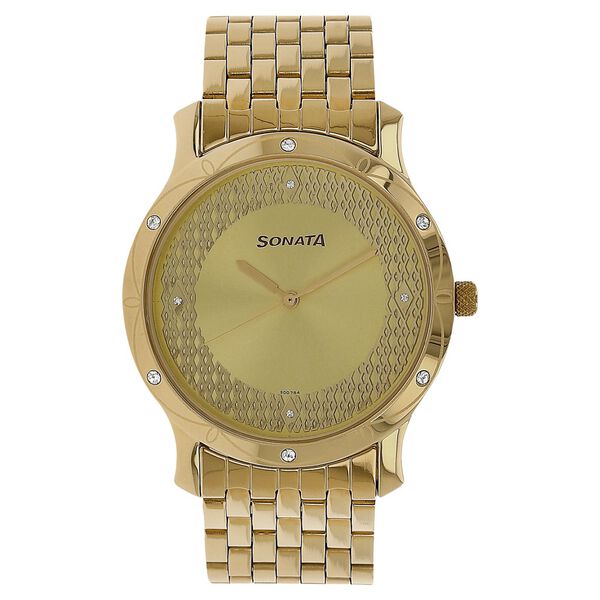 Sonata Quartz Analog Champagne Dial Stainless Steel Strap Watch for Men - image number 0