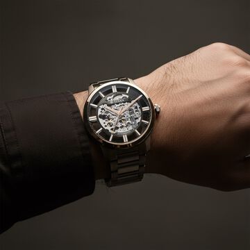 Titan See-Through Skeletal Automatic Analog with Black Dial Copper Brown Stainless Steel Strap Watch for Men