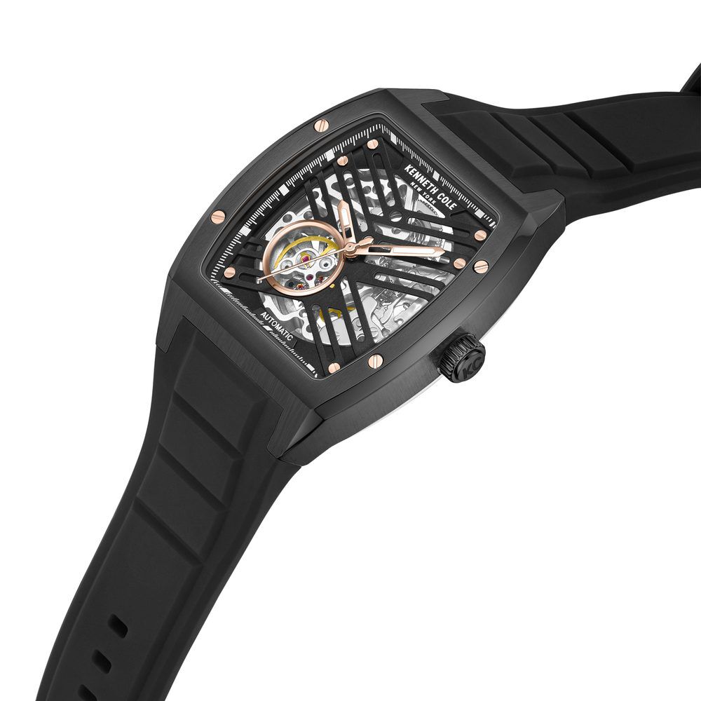 Buy Online Kenneth Cole Automatic Black Dial With Black Silicone