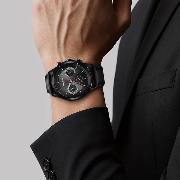 Titan Octane Quartz Multifunction Black Dial With Black Leather Strap Watch For Men - image number 4