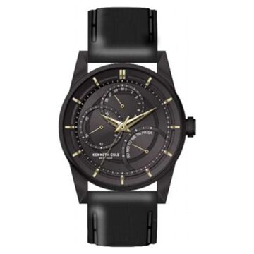 Kenneth Cole Quartz Multifunction Black Dial Leather Strap Watch for Men