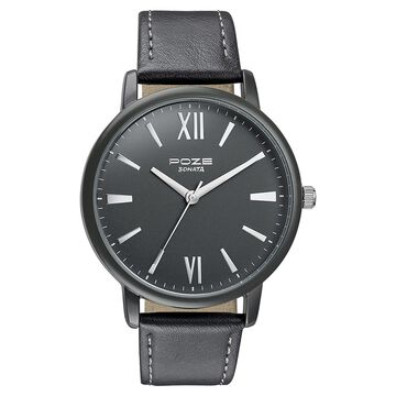 Sonata Poze Quartz Analog Black Dial Leather Strap Watch for Men